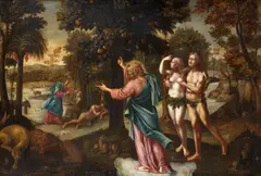 called Paolo Fiammingo Pauwels Franck, Adam and Eve in the Garden of Eden, oil on canvas laid on board