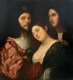 called Titian Tiziano Vecellio, Cornelia and Pompey, oil on canvas