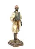 Franz Bergman, cold painted bronze figure of a North African man, cold painted bronze