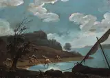 Adrien Manglard, Fishermen hauling in their catch in the moonlight, oil on canvas