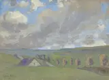 Oskar Moll, Wolkenverhangener Himmel über dem Glatzer Bergvorland, Um 1900, Gouache auf Papier