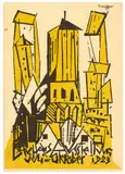 Lyonel Feininger, Kirche“ – „Bauhaus-Ausstellung Juli – Oktober 1923, 1923, Farblithografie auf leichtem Karton (Postkarte)
