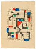 Lothar Schreyer, Drachenfest Weimar 1921, 1921, Lithografie, aquarelliert, auf leichtem Karton (Postkarte)