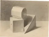 Bernhard Fries, Geometrische Figuren I, 1835, Kreide, teilweise gewischt, auf braunem Papier (Wasserzeichen: J Whatman)