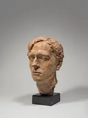Der Malerbruder Dietz Edzard by Kurt Edzard, Um 1927, Rotbrauner Stucco, auf schwarz gefasstem Holzsockel montiert, sold Nov 2019