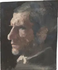 Männlicher Studienkopf by Max Klinger, 1878, Öl auf Karton, sold Jun 2022