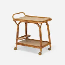 Bar cart by Adrian Audoux and Frida Minet, c. 1950, bamboo, rattan, casters, sold Apr 2024