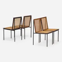 Geraldo de Barros, Dining chairs, set of four, c. 1955, jacaranda, enameled steel, cane