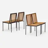 Geraldo de Barros, Dining chairs, set of four, c. 1955, jacaranda, enameled steel, cane