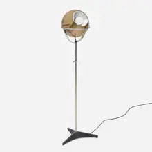 Frank Ligtelijn, Globe floor lamp, 1961, chrome-plated brass, brushed and enameled steel, smoked glass, aluminum