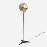 Frank Ligtelijn, Globe floor lamp, 1961, chrome-plated brass, brushed and enameled steel, smoked glass, aluminum