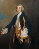Joseph Highmore, Portrait of a gentleman, in blue, with a tricorn hat, oil on canvas