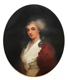 George Romney, Portrait of a lady, half-length, oil on canvas, oval