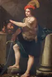Bolognese School, David with the Head of Goliath, oil on canvas