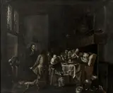 Jan Josef Horemans the Elder, Figures in an interior, a pair, oil on canvas