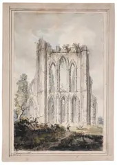 Edward Dayes, Rievaulx Abbey, Yorkshire, pencil and watercolour on wove paper, laid down