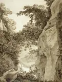 Albert Christoph Dies, The waterfalls at Tivoli, pen and brown ink and wash on paper
