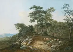 German School, Figures in Italianate landscapes, a pair, gouache on paper
