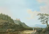 German School, Figures in Italianate landscapes, a pair, gouache on laid paper