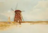 John Sell Cotman, Windmills on a coastline, pencil and watercolour on paper