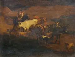 Abraham Jansz Begeyn, A drover and his cattle in a landscape, oil on canvas
