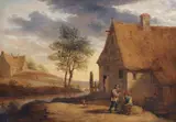 Figures outside an inn by David Teniers the Younger, oil on panel, sold Feb 2016