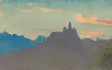 Johann Heinrich Schilbach, Zwei Ölstudien: „Bei Olevano (Sabiner Berge)“ / Silhouette einer italienische Stadt bei Abendlicht, Jeweils Öl auf Papier auf Karton