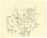 Jeanne Mammen, Paar am Tisch, Um 1946, Tuschfeder auf Papier
