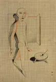 Gottfried Brockmann, Schreitender (Schlemihl), 1926, Tuschpinsel und -feder, Farb- und Bleistift auf Millimeterpapier auf Karton