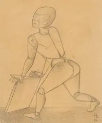 Gottfried Brockmann, Skizze zu einem Bild „Spielende Kinder, 1922, Bleistift auf bräunlichem Papier, vom Künstler auf Karton aufgezogen