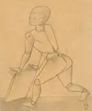 Gottfried Brockmann, Skizze zu einem Bild „Spielende Kinder, 1922, Bleistift auf bräunlichem Papier, vom Künstler auf Karton aufgezogen