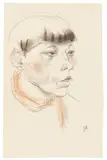 Jeanne Mammen, Frau mit Stupsnase, Um 1930, Farbkreide und Bleistift auf Papier