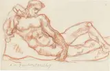 Aristide Maillol, Homme couché“. Vor 1916, Rötel und schwarze Kreide auf Bütten. Auf Papier, dann auf Karton aufgezogen