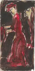 Frau in rot by Christian Rohlfs, Um 1916, Tempera auf dünnem Karton, sold Jan 2026