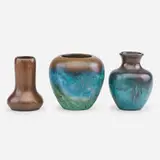 Clewell Pottery, Three small copper-clad vases
