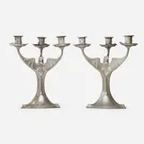 Hugo Leven, Two Art Nouveau candelabra, Kayserzinn