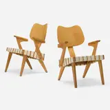 Russell Spanner, Ruspan armchairs, pair, 1950, birch, birch plywood, canvas strapping