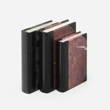 Bookends, set of three by Giulio Lazzotti, c. 1980, rosso rubino, verde aver, calacatta vagli, nero marquina, sold Apr 2024