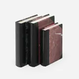 Giulio Lazzotti, Bookends, set of three, c. 1980, rosso rubino, verde aver, calacatta vagli, nero marquina