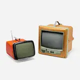 Televisions, set of two by Richard Sapper and Philippe Starck Marco Zanuso, 1964, 1994, high density foam, glass, plastic, aluminum, sold Apr 2024