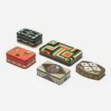 Emanuel Josef Margold, Collection of five cookie tins, c. 1915, lithographic transfer-printed steel