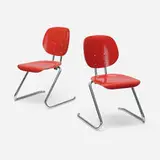 Thonet, Chairs model TF-03, pair, c. 1953, chrome-plated steel, lacquered birch plywood
