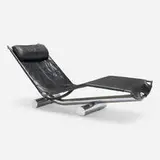 Paul Tuttle, Chariot chaise longue, 1972, leather, chrome-plated steel, enameled steel