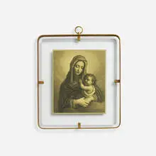 Devotional object, model 1316 by Fontana Arte, c. 1950, brass, verre églomisé on glass, sold Apr 2024