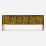 Bernhard Rohne, Cabinet, c. 1980, acid-etched, patinated, and enameled bronze, gilt wood