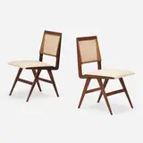 Martin Eisler & Carlo Hauner, Dining chairs, pair, c. 1960, rosewood, cane, upholstery
