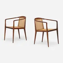 John Graz, Armchairs, pair, c. 1955, caviuna, cane