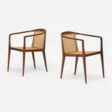 John Graz, Armchairs, pair, c. 1955, caviuna, cane