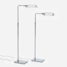 Koch & Lowy, Floor lamps, pair, c. 1970, chrome-plated brass, plastic