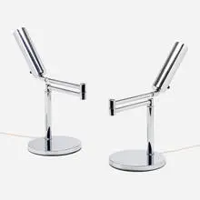 Koch & Lowy, Articulated table lamps, pair, c. 1965, chrome-plated brass and steel, plastic